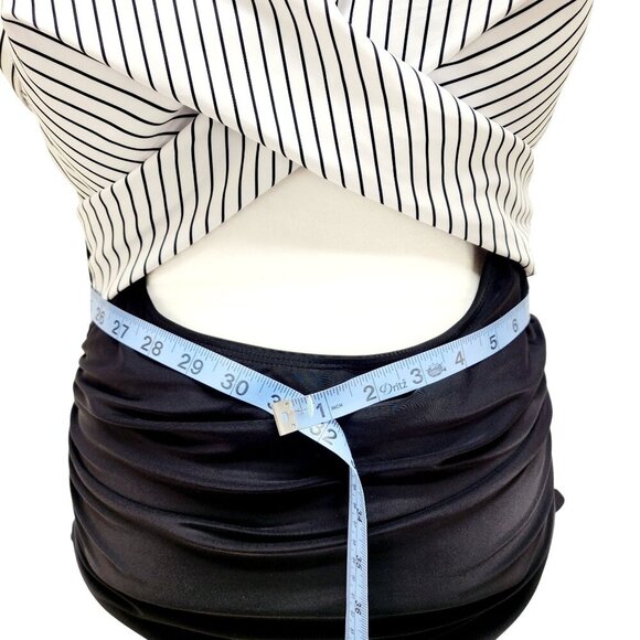 Striped Halter One-Piece Swimsuit Adjustable Straps Size XL Eomenie Black White - Picture 7 of 13